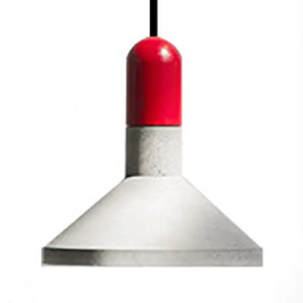 1-Light Industrial Conic Shade Hanging Cement Pendant Lamp In Wood/Red/Black Finish - Ideal For