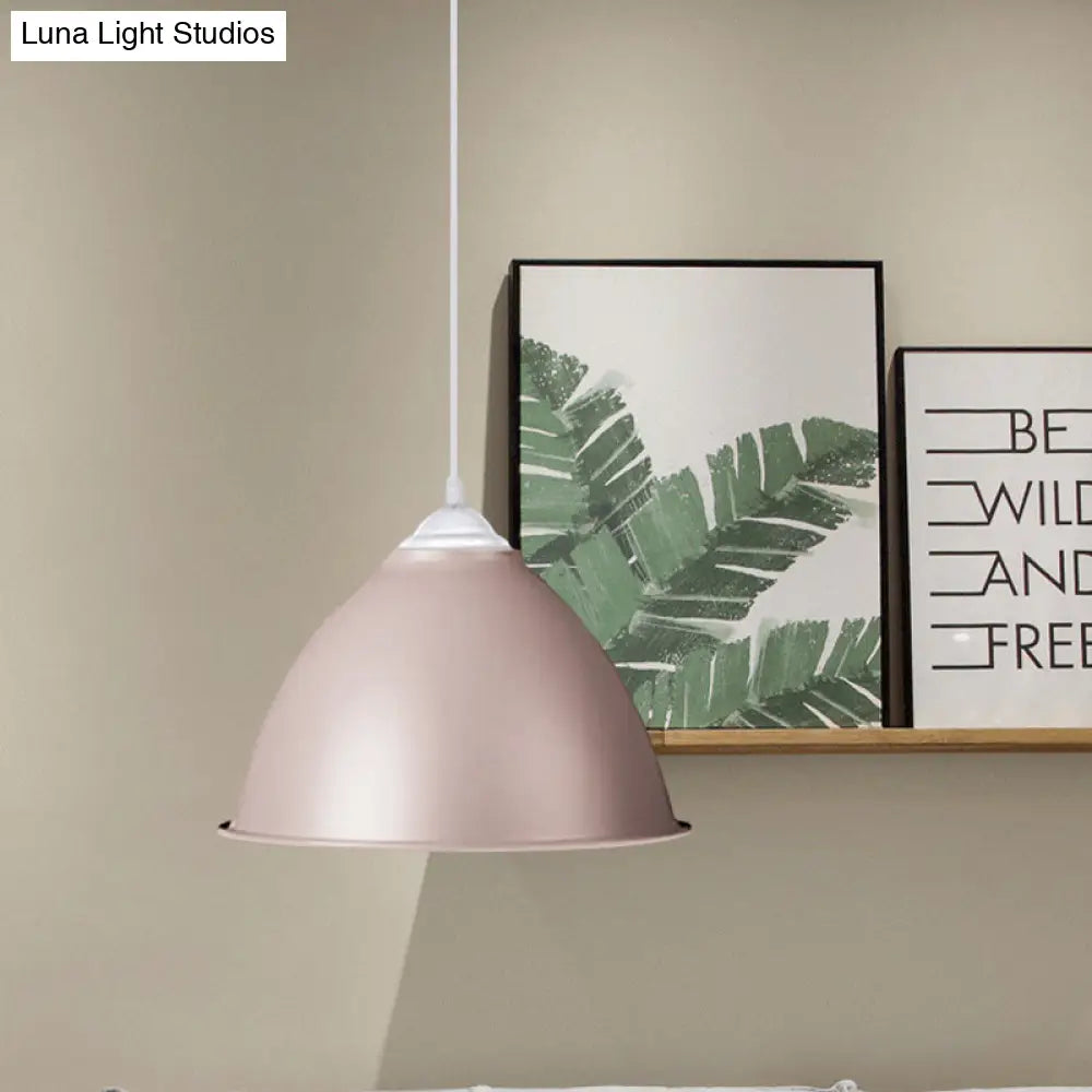 1-Light Industrial Dome Pendant Light In Frosted Green/Yellow For Dining Room - Aluminum Ceiling