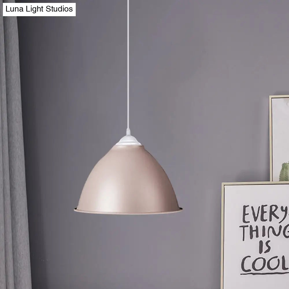 1-Light Industrial Dome Pendant Light In Frosted Green/Yellow For Dining Room - Aluminum Ceiling