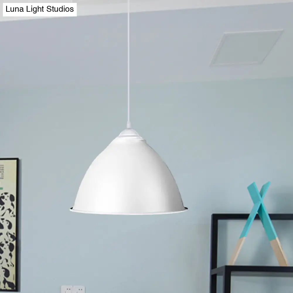 1-Light Industrial Dome Pendant Light In Frosted Green/Yellow For Dining Room - Aluminum Ceiling