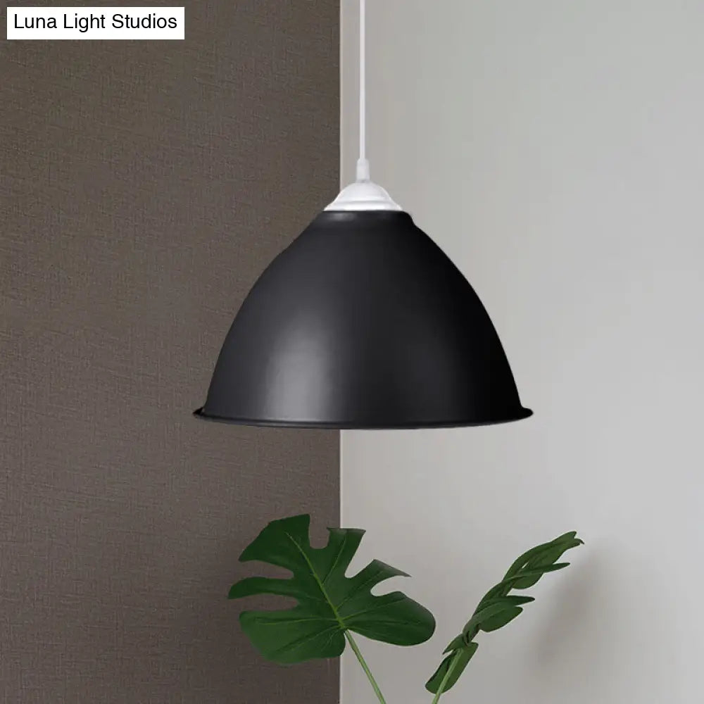 1-Light Industrial Dome Pendant Light In Frosted Green/Yellow For Dining Room - Aluminum Ceiling