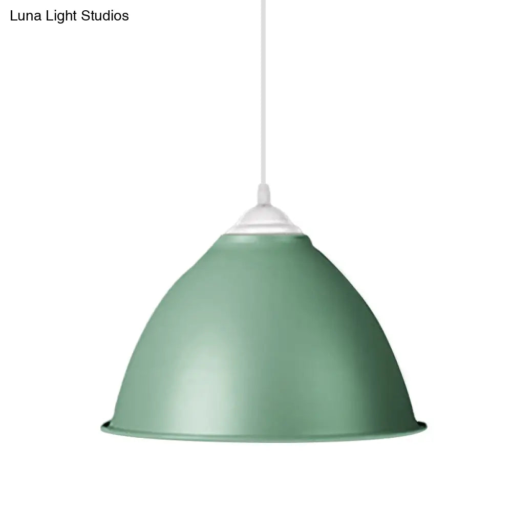 1-Light Industrial Dome Pendant Light In Frosted Green/Yellow For Dining Room - Aluminum Ceiling