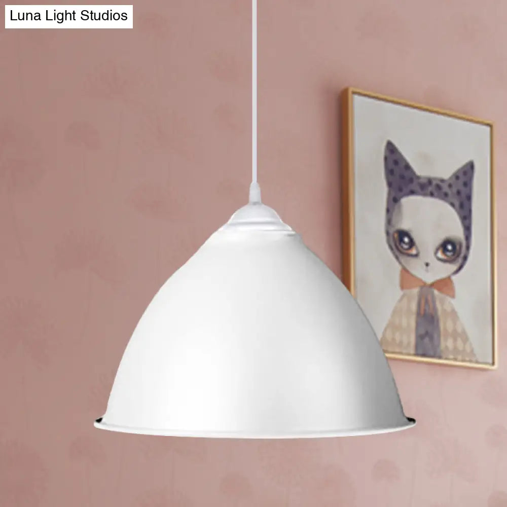 1-Light Industrial Dome Pendant Light In Frosted Green/Yellow For Dining Room - Aluminum Ceiling