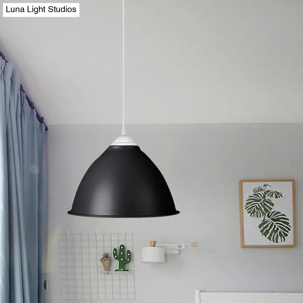 1-Light Industrial Dome Pendant Light In Frosted Green/Yellow For Dining Room - Aluminum Ceiling