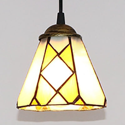 Tiffany-Style Tapered Hanging Lamp With Beige Stained Glass - Pendant Light For Bedroom