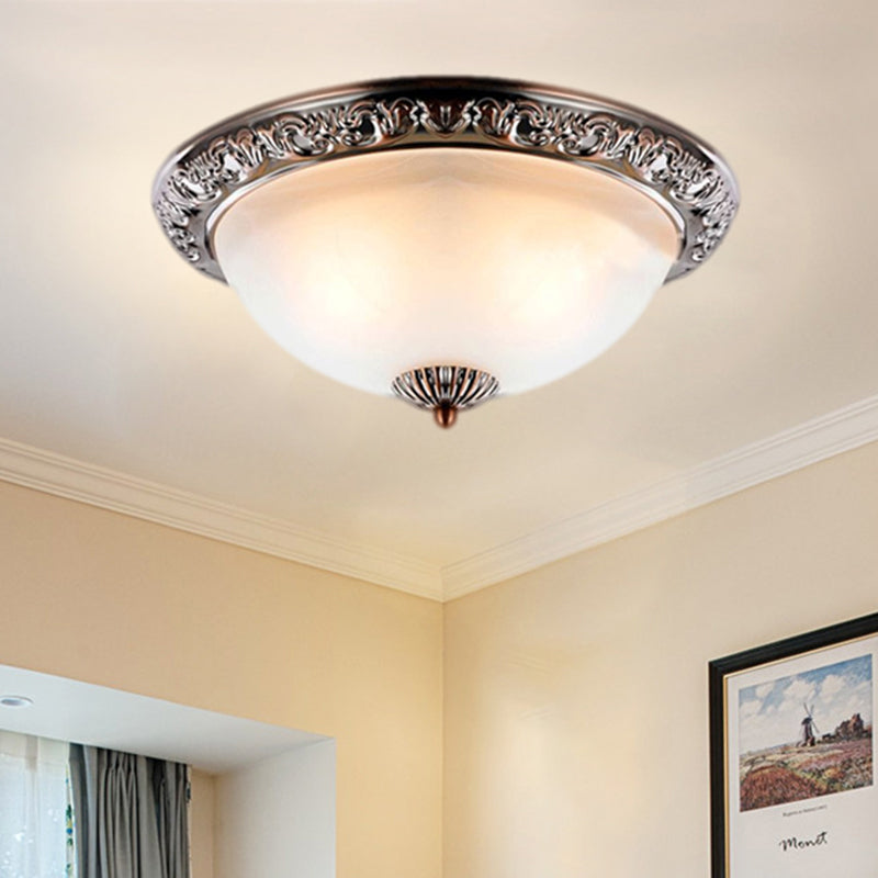 Vintage Frosted Glass Bronze/Copper Flushmount Ceiling Lamp - 2 Bulb 11/13/15 W