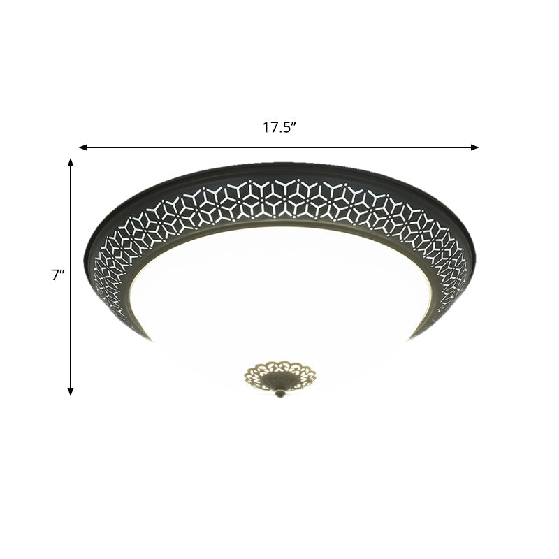 Minimalist Black Semi-Globe Led Ceiling Light With Opaline Glass Flush Mount For Bedroom