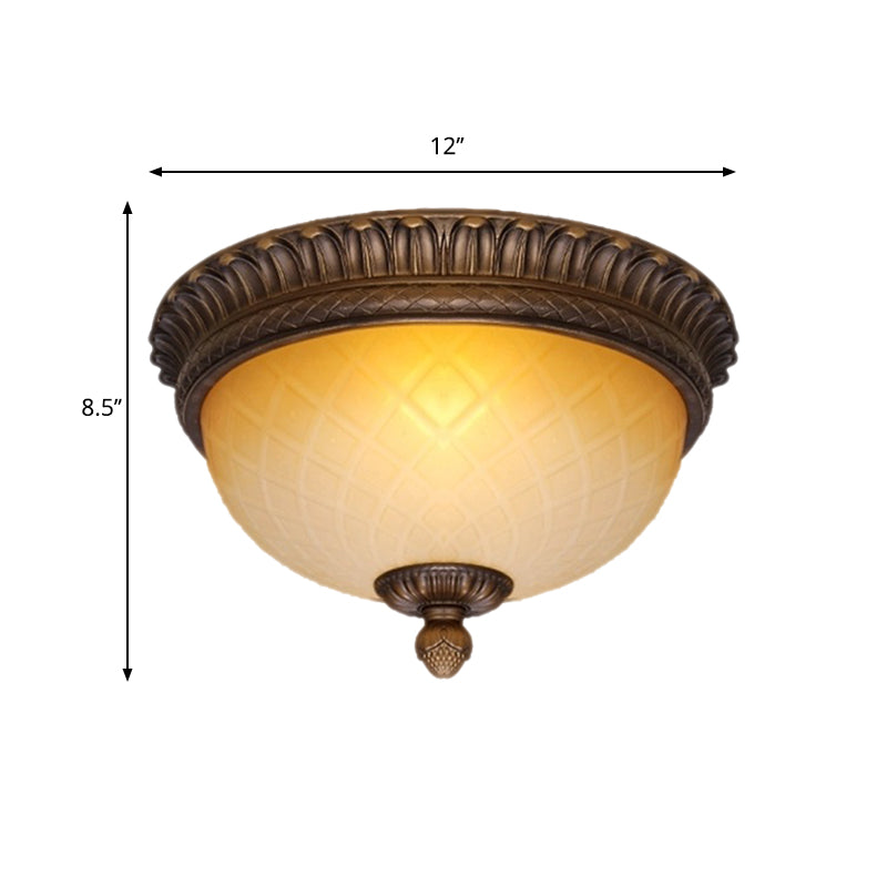 Countryside Lattice Glass Flush Mount Lamp With 2 Bulbs - Coffee Finish | Perfect For Childs Room