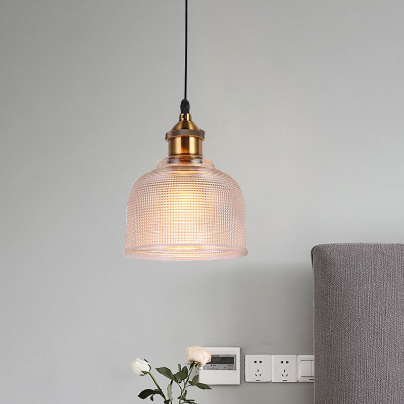 Ridged Glass Pendant Light For Balcony And Kitchen Traditional Cup Shape 1 Hanging Lamp
