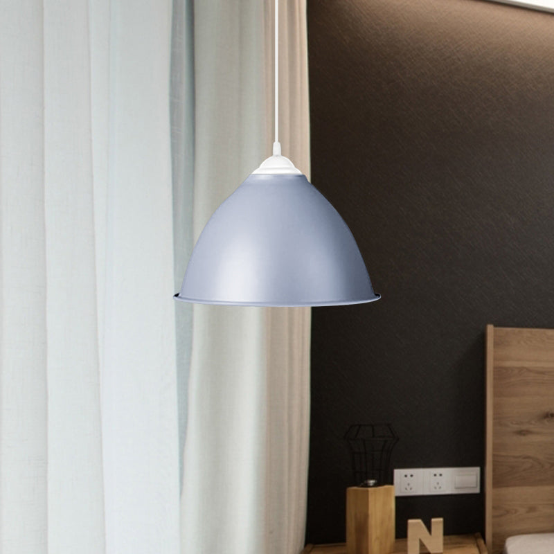 1-Light Industrial Dome Pendant Light In Frosted Green/Yellow For Dining Room - Aluminum Ceiling