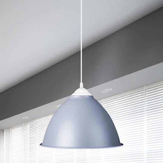 1-Light Industrial Dome Pendant Light In Frosted Green/Yellow For Dining Room - Aluminum Ceiling