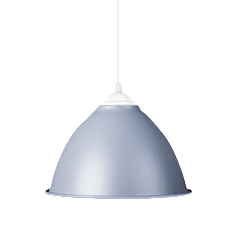 1-Light Industrial Dome Pendant Light In Frosted Green/Yellow For Dining Room - Aluminum Ceiling