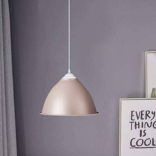 1-Light Industrial Dome Pendant Light In Frosted Green/Yellow For Dining Room - Aluminum Ceiling