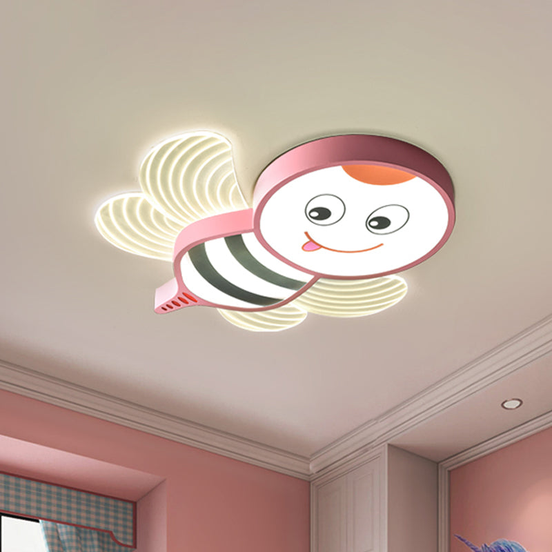 Bee Shape Led Flushmount Lighting - Fun Cartoon Design For Bedroom With White/Pink/Yellow Acrylic