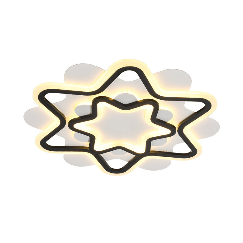 Nordic Style Led Acrylic Star Frame Flush Mount Ceiling Lamp In White/Black
