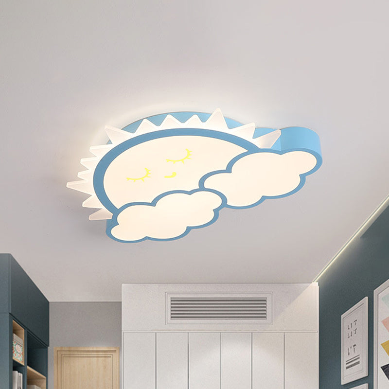 Sun & Cloud Led Ceiling Flush Light Fixture For Kids Room In Yellow/Blue/Pink Blue