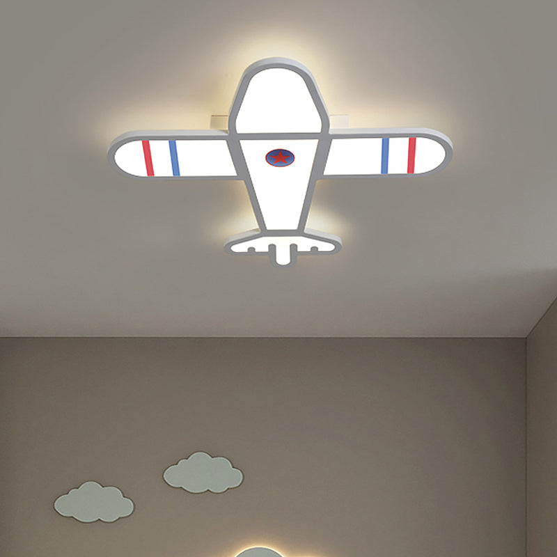 Cartoon Acrylic Led Plane Flushmount Light In White/Blue For Bedroom