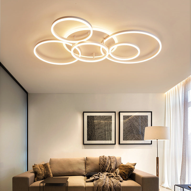 Modern Acrylic Led Flush Ceiling Light With Halo-Like Ring - White 2/3/5 Lights