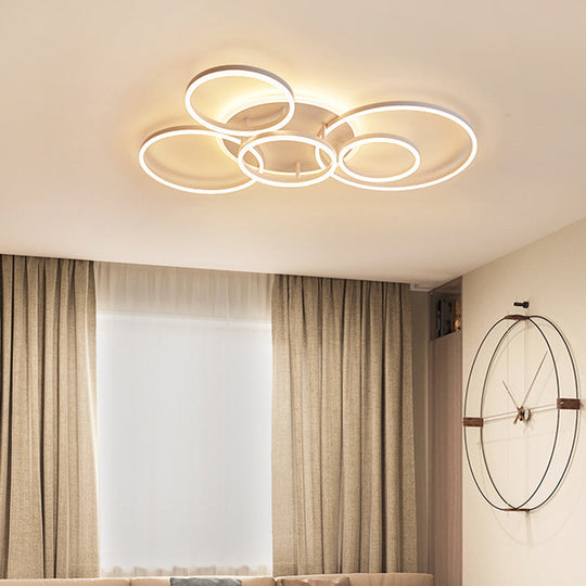 Modern Acrylic Led Flush Ceiling Light With Halo-Like Ring - White 2/3/5 Lights