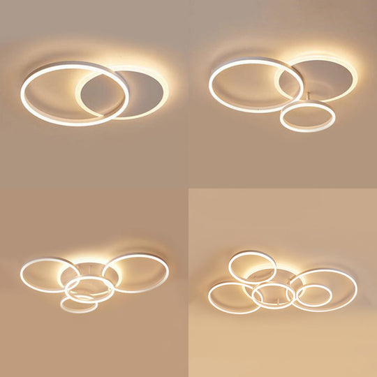 Modern Acrylic Led Flush Ceiling Light With Halo-Like Ring - White 2/3/5 Lights