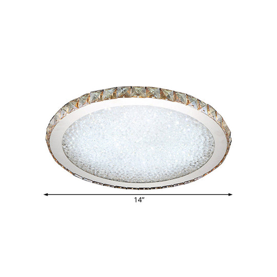 Modern Crystal Circular Flush Mount Light - 1-Light Clear/Amber Led Ceiling Fixture In Warm/White