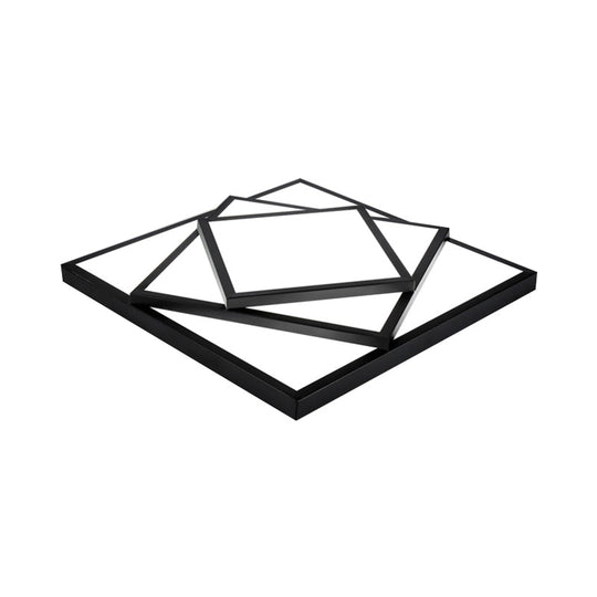 Modern Metal Led Flush Mount Ceiling Light Fixture For Living Room - Black/White Rectangle/Square
