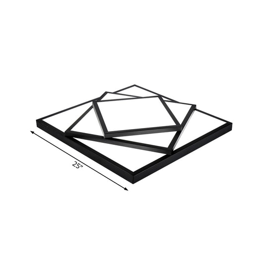 Modern Metal Led Flush Mount Ceiling Light Fixture For Living Room - Black/White Rectangle/Square