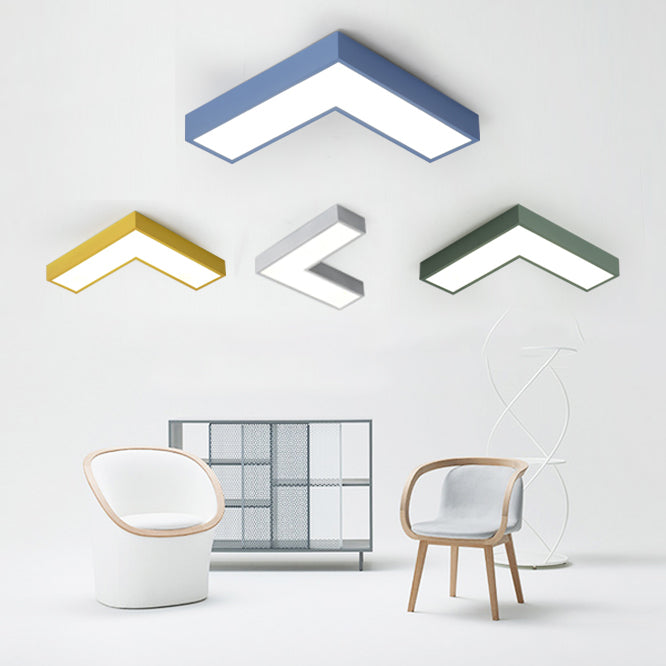 10’/14’ Wide Flush Mount Arrow Led Ceiling Light Fixture In Minimalist Acrylic Grey/Yellow/Blue