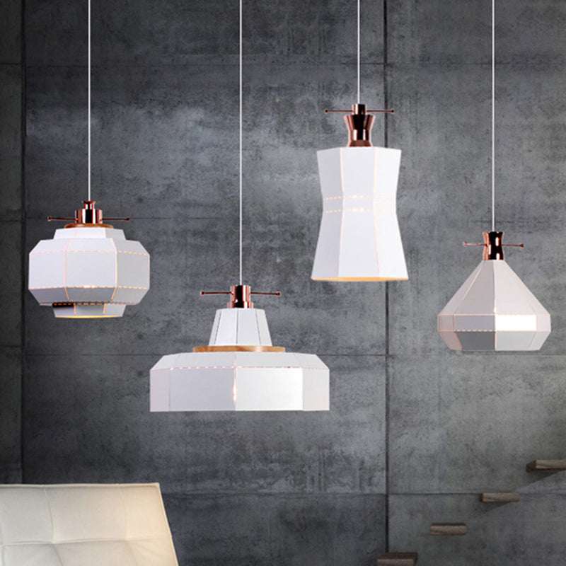 Modern Metal And Wood Pendant Light - Cylinder/Diamond Shade 1 Black/White White / A