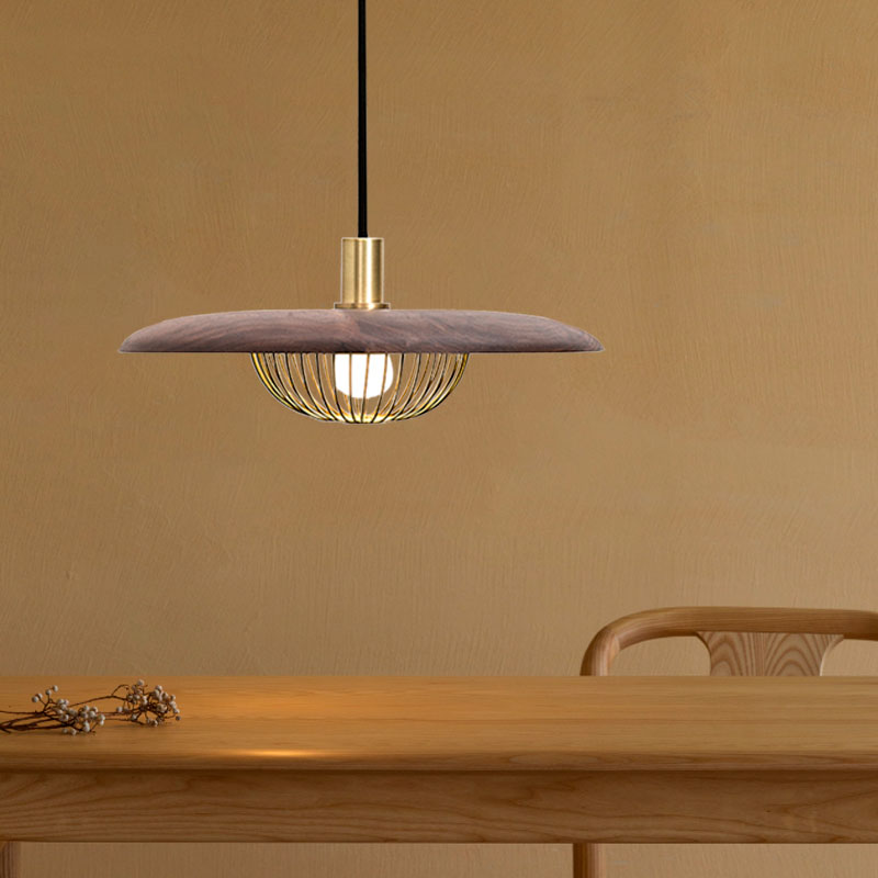 Modern Iron Wire Domed Pendant Light With Wooden Shade - Shop 1 Suspension