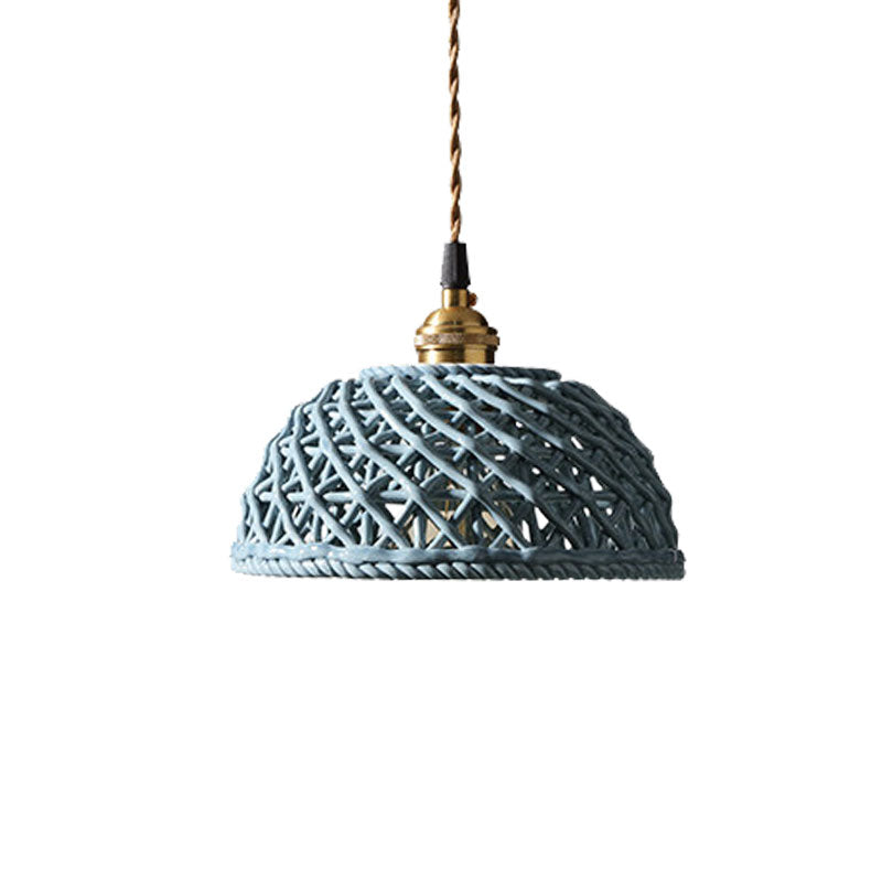 Nordic Grid Dome Hanging Lamp - 6.5/8 Single Bulb Pendant Light For Dining Room Corridor White