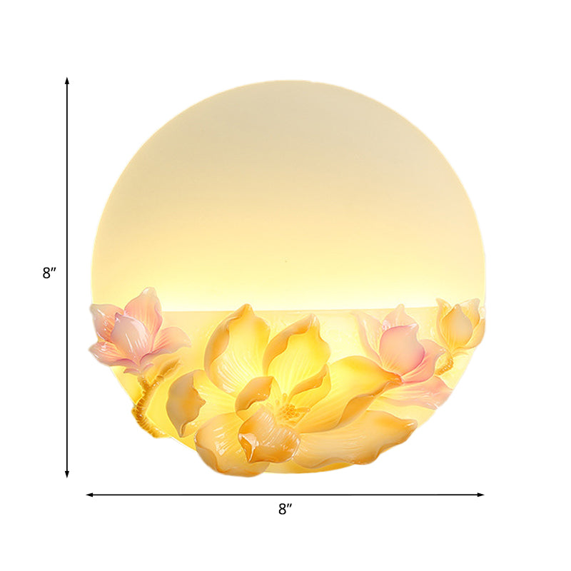 Oriental Style Led Magnolia Wall Light - Pink And White Circular Acrylic Mural