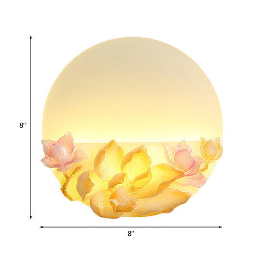 Oriental Style Led Magnolia Wall Light - Pink And White Circular Acrylic Mural