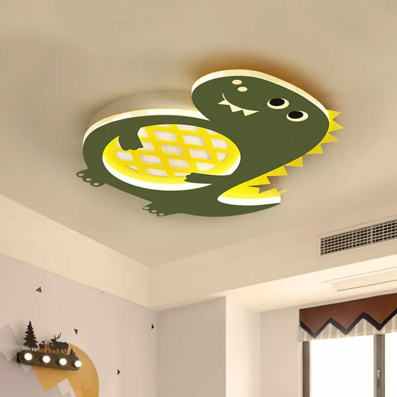 Dinosaur Led Flush Mount Light In Green - Ideal For Nurseries