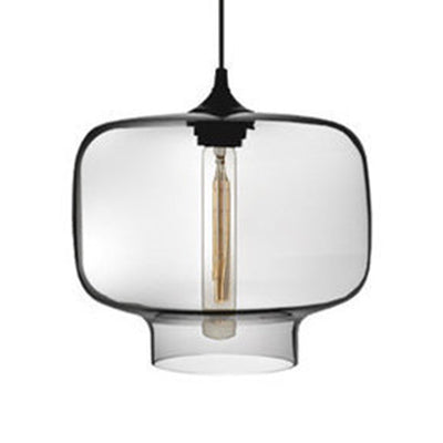 Contemporary Glass Cylinder Hanging Lamp - Red/Brown/Blue 1 Light Ceiling Clear