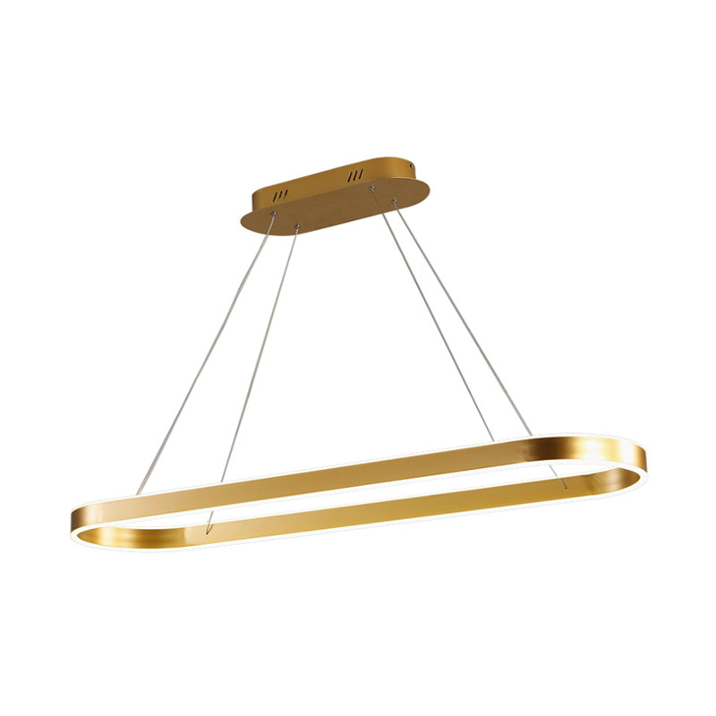 Minimalist Oval Led Ceiling Light In Gold/White - 31.5/39/47 Width Warm/White For Island
