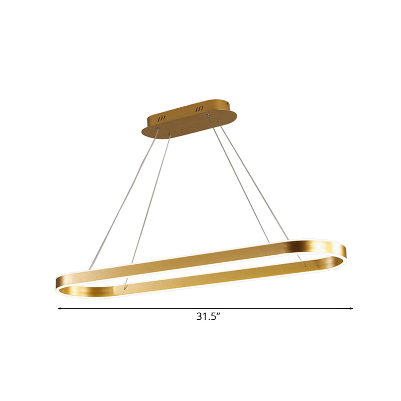 Minimalist Oval Led Ceiling Light In Gold/White - 31.5/39/47 Width Warm/White For Island