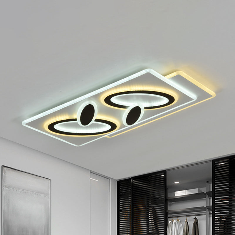 Modern Acrylic Led Flush Light In Black And White Round/Oval/Rectangle Shape - Perfect For Bedrooms