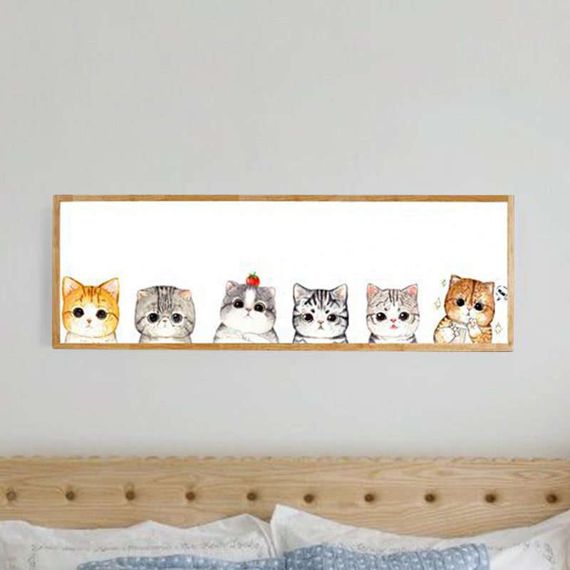 Minimalist Rectangle Cat Silhouette Led Wall Light Fixture - Metallic Finish Wood