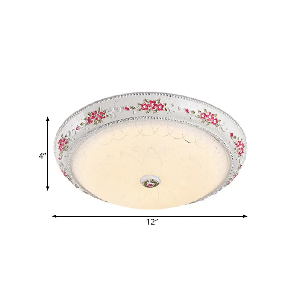 12/16 Carved Rose Bedroom Flush Lighting: Korea Countryside Resin Led Lamp With Frosted Glass Shade