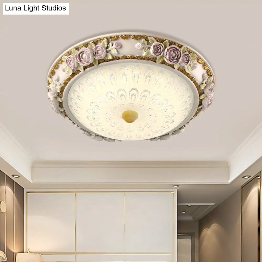 12’/16’ Country Style Led Sunflower/Rose Flush Light With Seeded Glass Shade