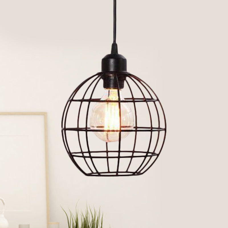 Retro Style Globe Ceiling Lamp - Metal Hanging Light Fixture In Black/Copper Black