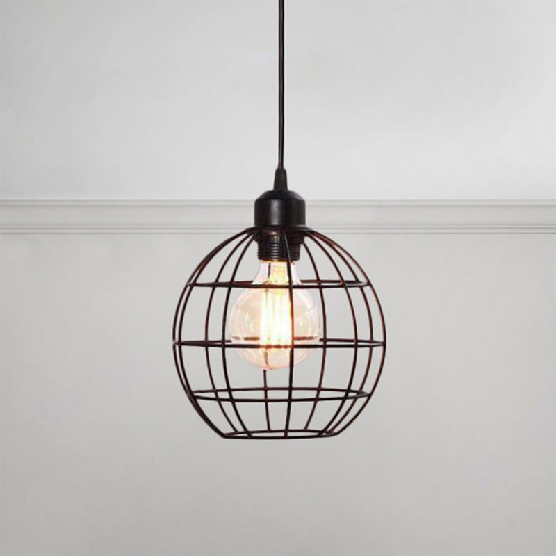 Retro Style Globe 1-Head Metal Ceiling Lamp With Wire Frame | Black/Copper