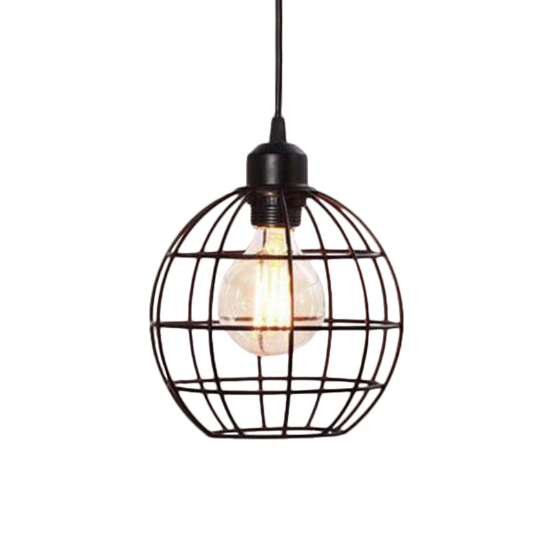 Retro Style Globe 1-Head Metal Ceiling Lamp With Wire Frame | Black/Copper