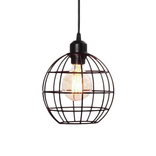 Retro Style Globe Ceiling Lamp - Metal Hanging Light Fixture In Black/Copper
