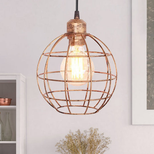 Retro Style Globe Ceiling Lamp - Metal Hanging Light Fixture In Black/Copper Copper