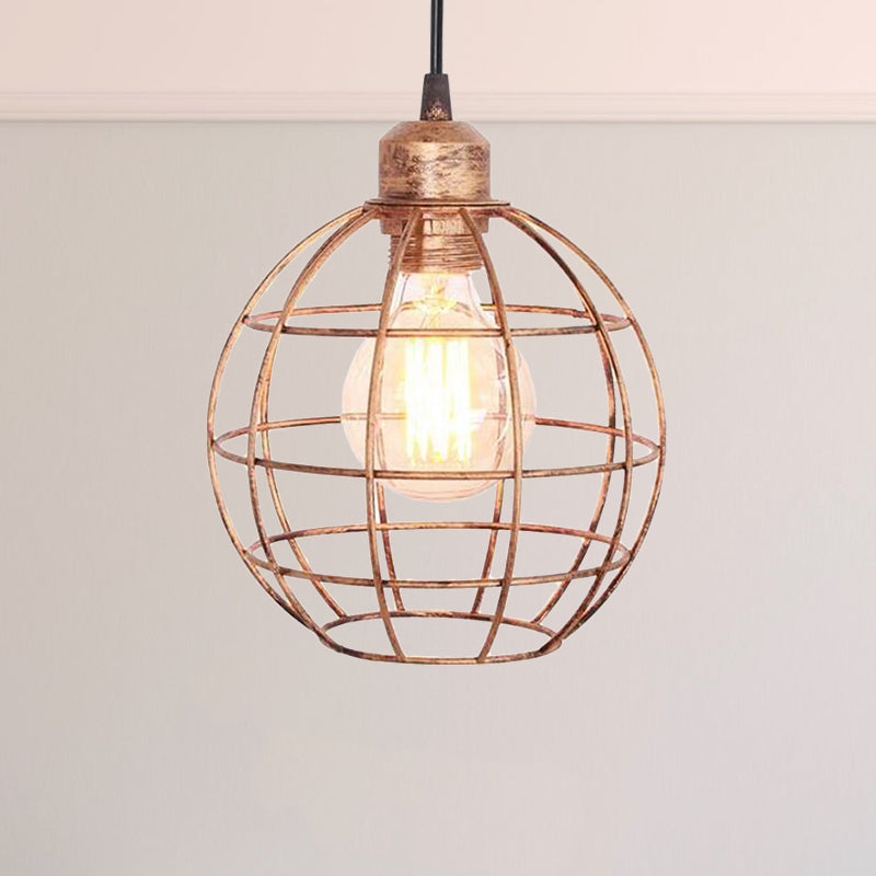 Retro Style Globe Ceiling Lamp - Metal Hanging Light Fixture In Black/Copper
