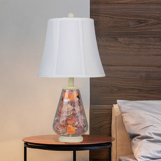 Antique Style Empire Shade Nightstand Lamp White Fabric 1 Head 12/16 Width