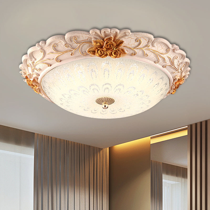 12/16/19.5 Led Flush Mount Lighting With Opal Blown Glass Shade - White-Gold Retro Ceiling Lamp