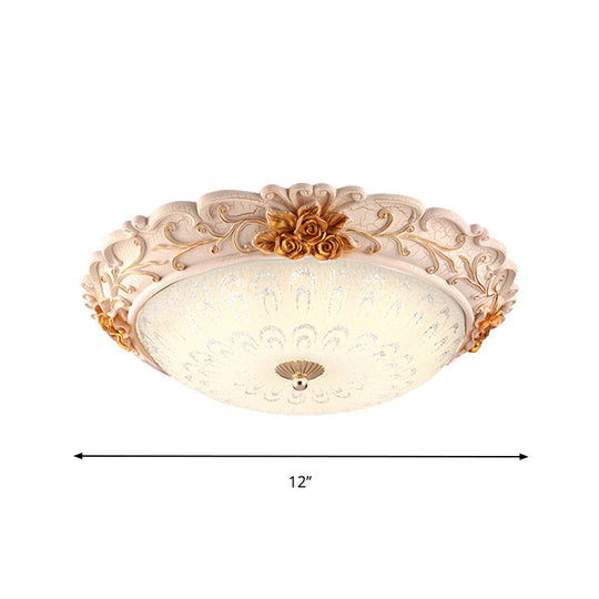 12’/16’/19.5’ Led Flush Mount Lighting With Opal Blown Glass Shade - White - Gold Retro Ceiling Lamp